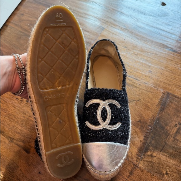 CHANEL Black and Silver Espadrilles - Picture 2 of 3